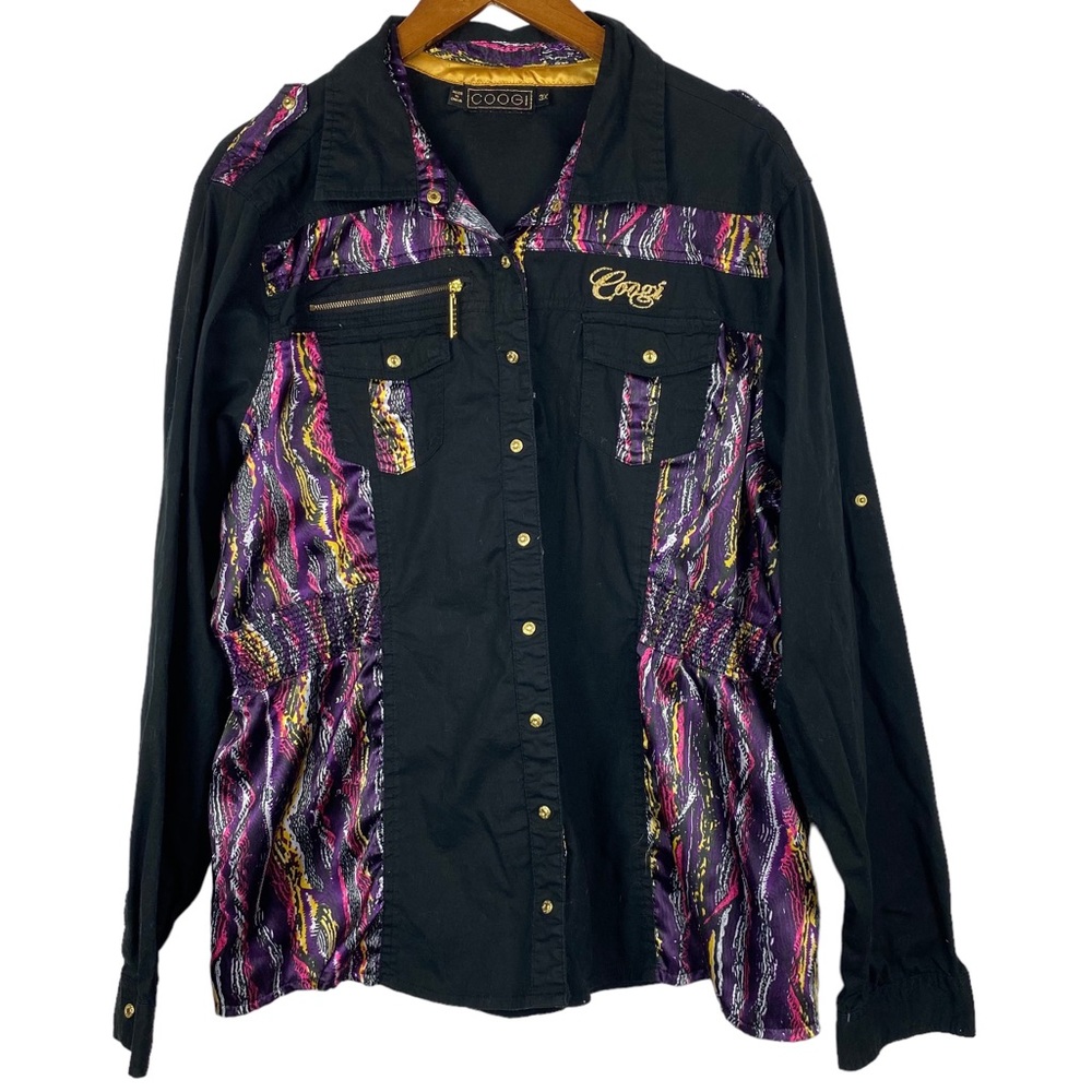 Coogi Women's Black Snap-Front Shirt